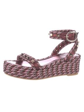 Valentino Garavani Metallic Rose Pink Braided Platform Ankle-Strap Sandal